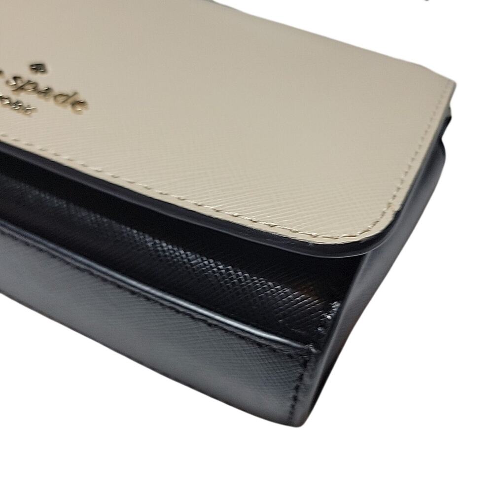 KATE SPADE New York Leather Two-Tone Purse Crossbody Bag Beige Black NEW Pebble